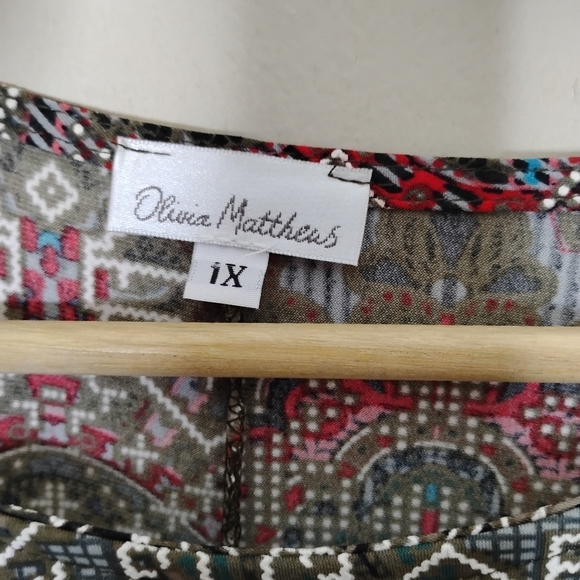 Vintage Boho Bell Sleeve Dress 1X Olivia Matthews Stretch Knit Fall Retro - Picture 7 of 8